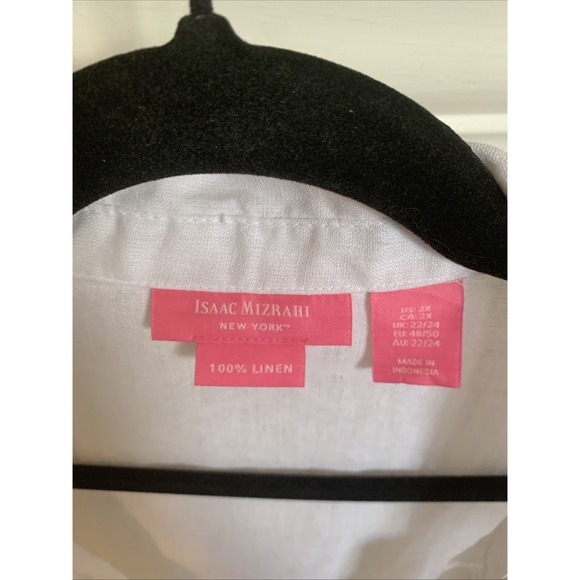 Isaac Mizrahi Women's 2X White 100% Linen Tunic Top 3/4 Sleeve V-Neck - Picture 3 of 5